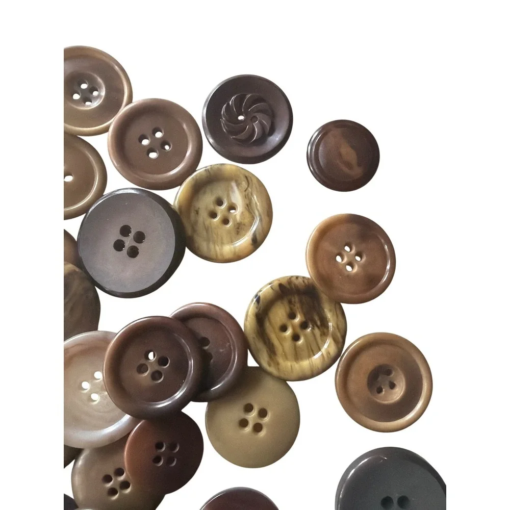 Outerwear Buttons 50+ Brown Tan Mixed Lot Vintage Faux Horn Earth Tones Bulk